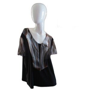 Elegant Sheer Sleeve Blouse by Standard USA – Black & Bronze Flow Print ✨